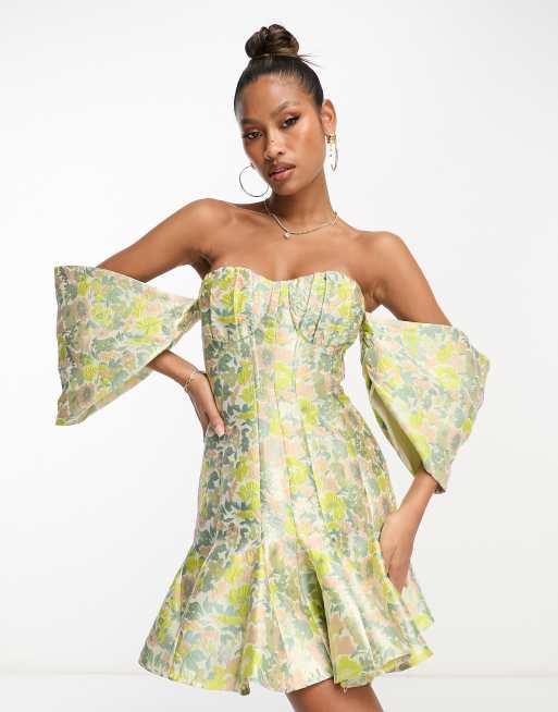 Asos floral off the best sale shoulder dress