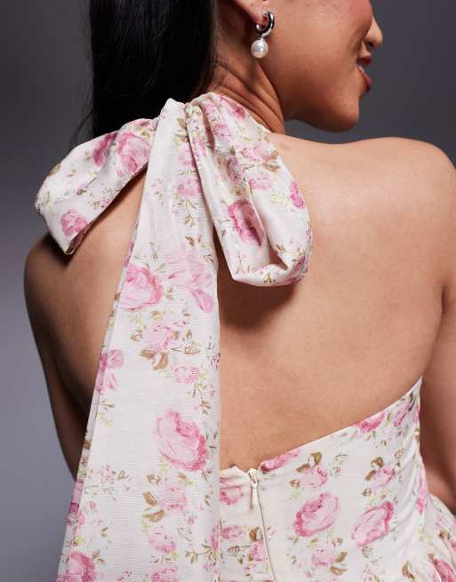 ASOS LUXE jacquard halter ruffle midi dress in floral print, 4 of 4