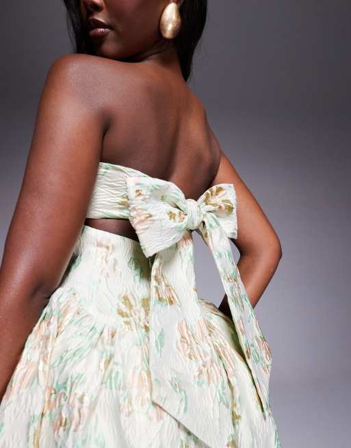 ASOS LUXE jacquard maxi dress with corset and bow back in pistachio floral