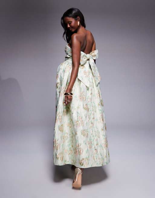 ASOS LUXE jacquard maxi dress with corset and bow back in pistachio floral