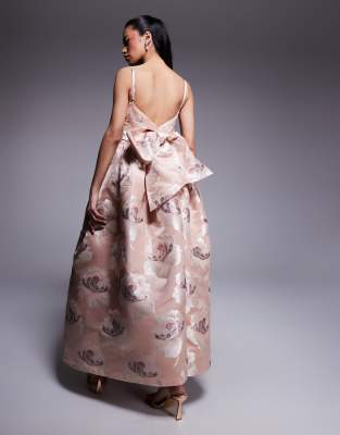 Asos Luxe Jacquard Maxi Dress With Drop Waist In Pink