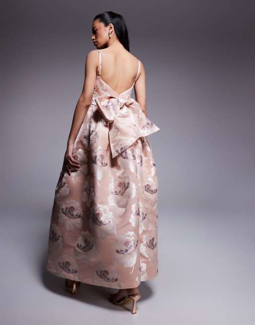 ASOS LUXE jacquard maxi dress with drop waist in champagne floral | ASOS