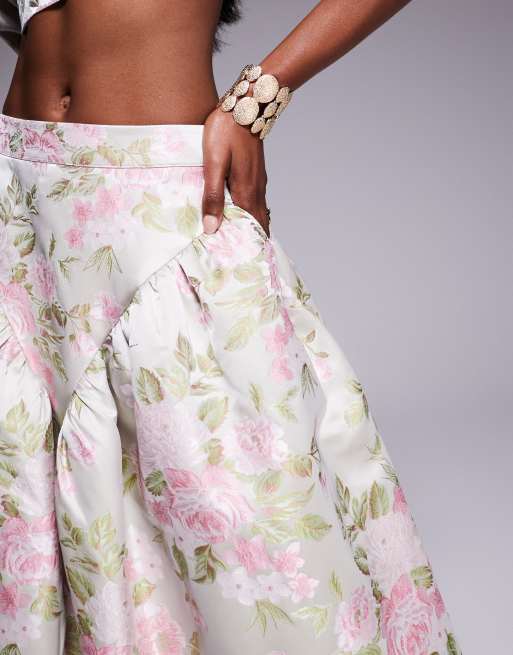 ASOS LUXE jacquard maxi skirt with bow back in tulip floral (part