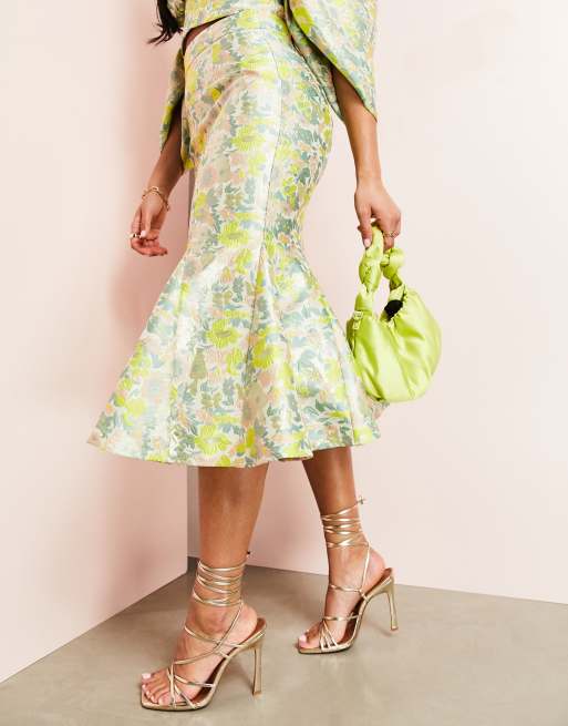 ASOS LUXE jacquard midi skirt with flare detail in floral - part of a set