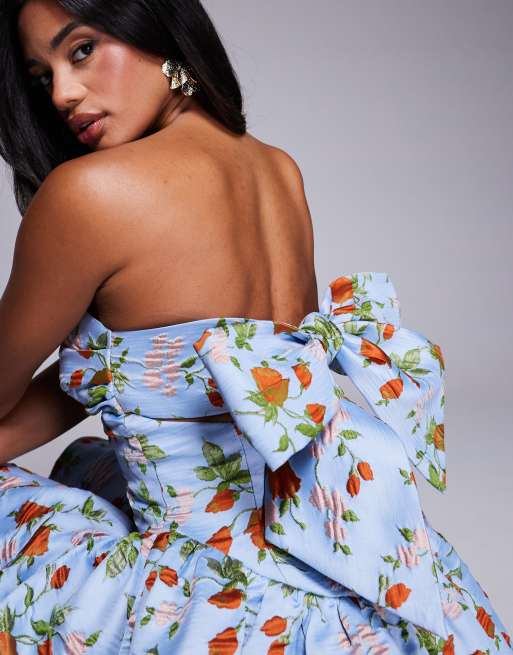 ASOS LUXE jacquard mini dress with corset and bow back in capri floral