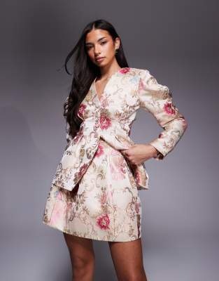 jacquard mini skirt in white floral print - part of a set-Multi