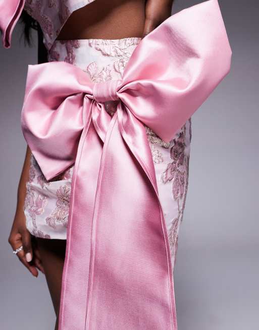 ASOS LUXE jacquard mini skirt with satin bow in pink floral - part of a set