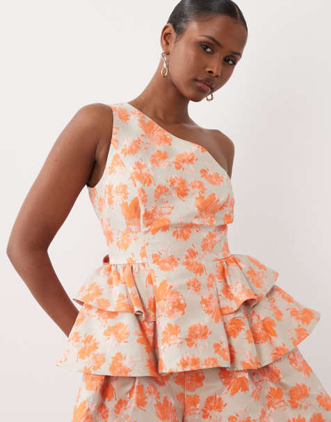 ASOS LUXE – Jacquard-Oberteil in Orange mit One-Shoulder-Träger, Kombiteil - view 1
