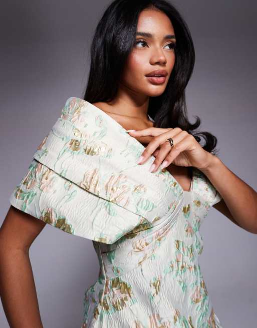 asos green jacquard dress Night At The Gala Jacquard Midi in Dark Hunter Green – Impressions Online  Boutique main image 0