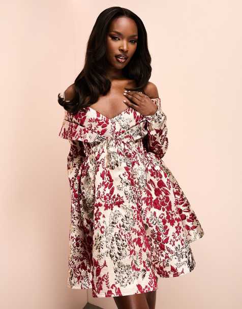 Long floral off hot sale the shoulder dress