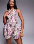 [ASOS LUXE] ASOS LUXE jacquard playsuit in vintage floral-Purple 8 PURPLE
