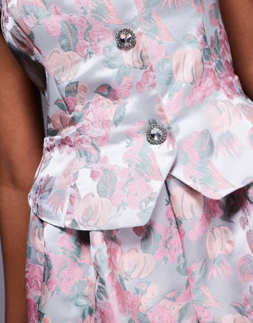 ASOS LUXE jacquard playsuit with embellished buttons, 3 of 4