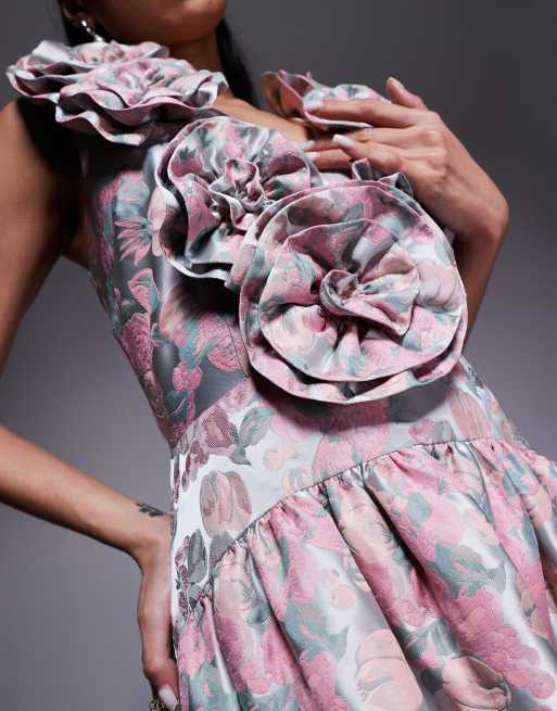 ASOS LUXE jacquard plunge drop waist corsage maxi dress in delicate floral