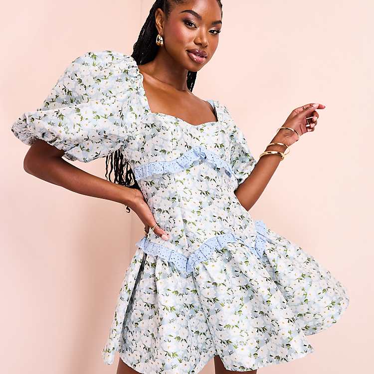 puff sleeve mini dress May Fabric contains no stretch Strawberry Fields Puffed-Sleeve Mini -