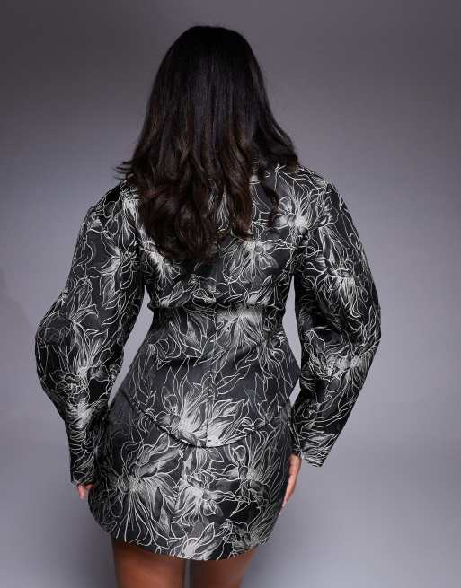 ASOS LUXE jacquard sculpted blazer in black floral - part of a set, 3 of 4