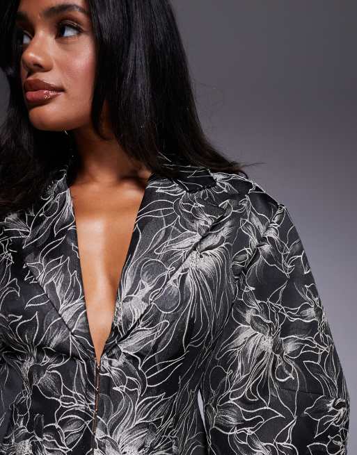 ASOS LUXE jacquard sculpted blazer in black floral - part of a set
