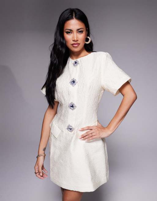ASOS LUXE jacquard sculpted mini dress with embellished buttons in floral