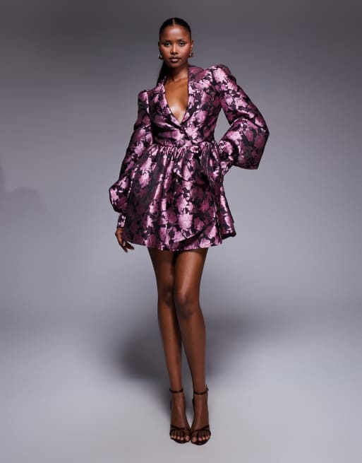 ASOS LUXE jacquard shirt skater dress in pink floral | ASOS