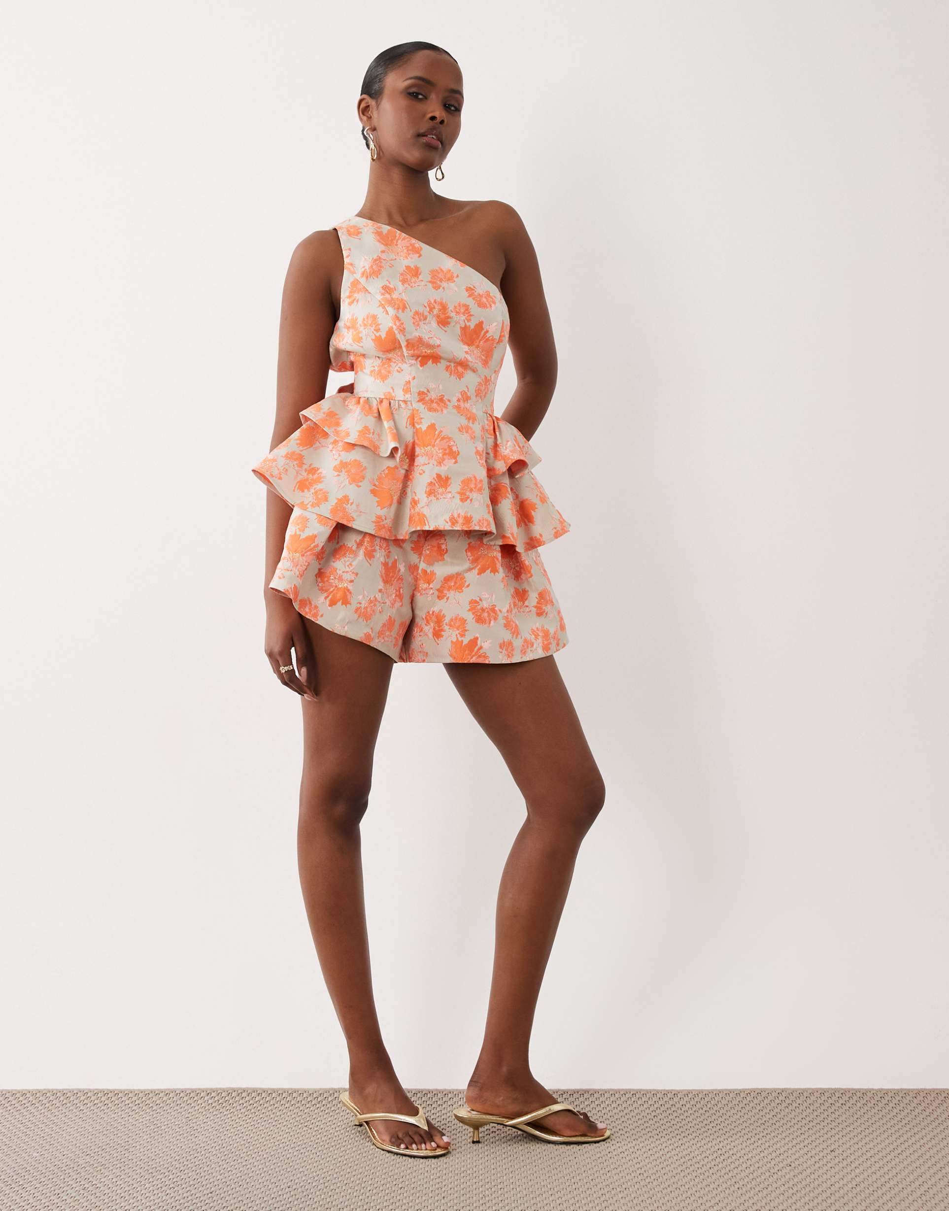 asos luxe jacquard shorts in orange & gray - part of a set