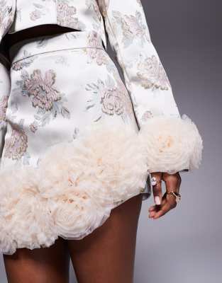 Asos Luxe Jacquard Skirt With Organza 3d Flowers