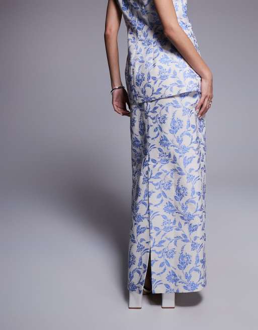 ASOS LUXE jacquard tailored maxi skirt with slit back in tapestry floral - part of a set