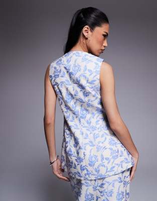 Asos Luxe Jacquard Vest With 3d Flowers In Blue