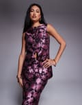 [ASOS LUXE] ASOS LUXE jacquard waistcoat with 3D flowers in pink floral (part of a set)-Multi 8 Pink floral