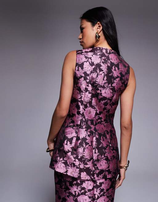 ASOS LUXE – Jacquard-Weste mit 3D-Blumendetails und rosa Blumenmuster, Kombiteil, 2 von 4