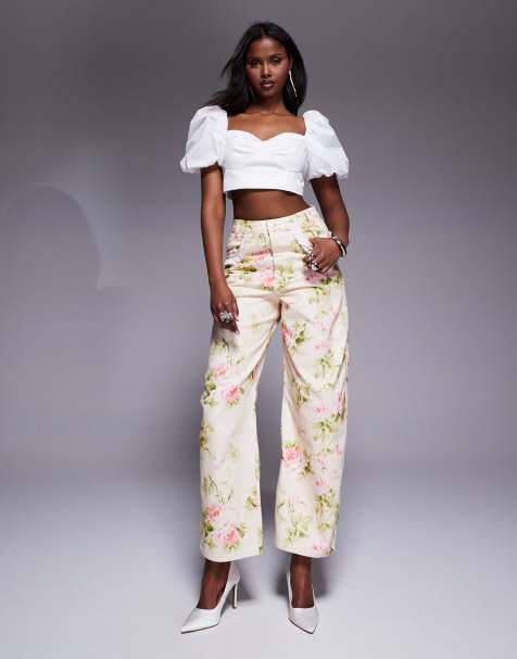 ASOS LUXE - Jean bouffant avec poches en cœur - Imprimé fleurs - view 1