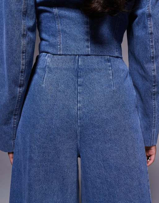 ASOS LUXE - Jean d'ensemble ample à détail corset - Bleu moyen, 5 de 5