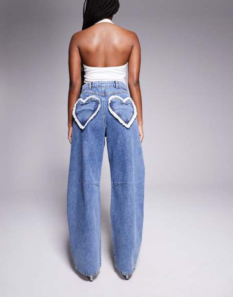 ASOS LUXE – Jeans aus Denim in mittelblauer Waschung mit weitem, abgerundetem Bein und herzförmigen Taschen - view 1