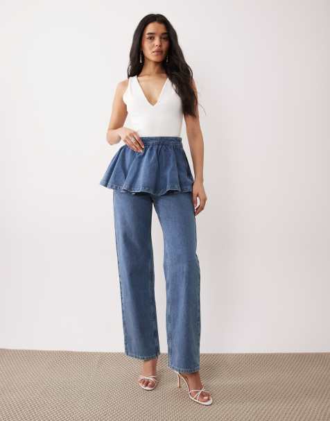 ASOS LUXE – Jeans in Hellblau mit Überrock-Detail - view 1