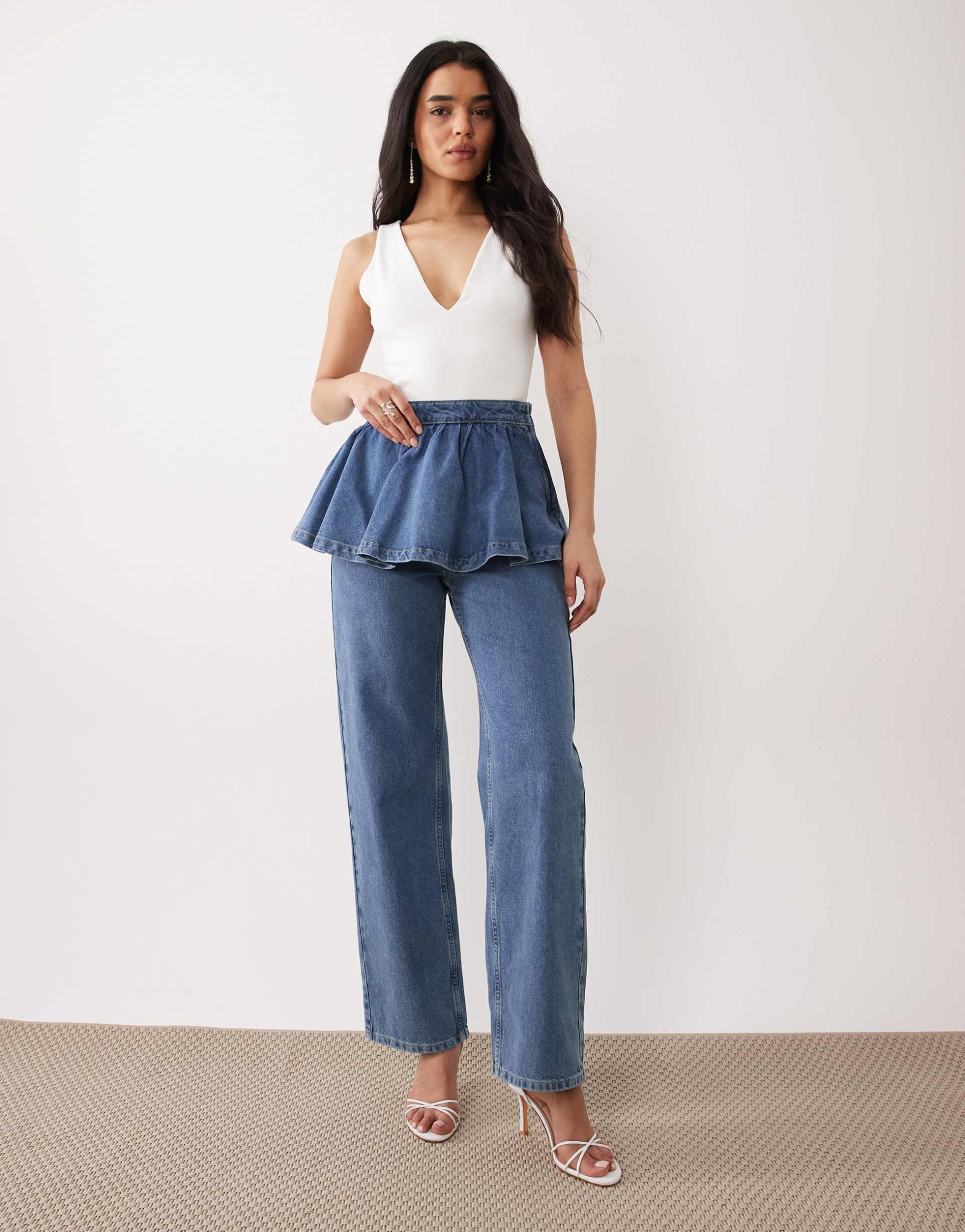 asos luxe jeans with overskirt detail in light blue