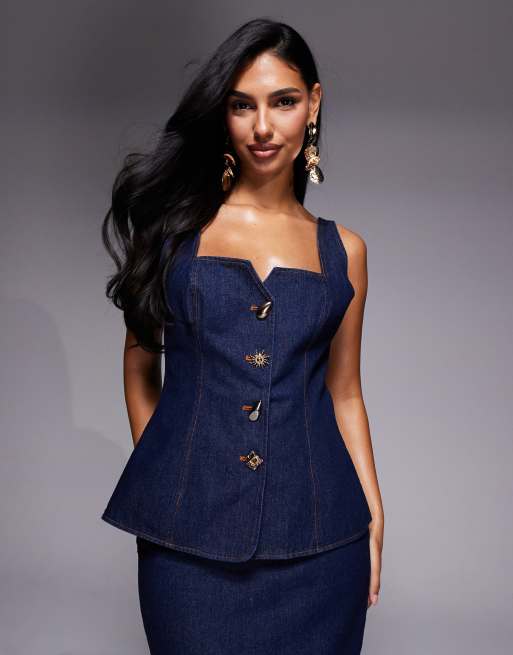 ASOS LUXE – Jeansowy zestaw w kolorze indygo: spódnica maxi i kamizelka, 3 z 3