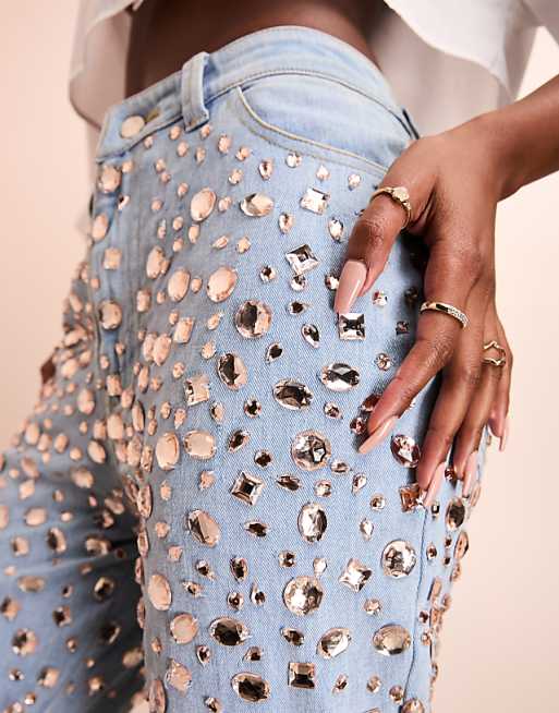 Denim Blue Rhinestone Cross Nails Set Denim Blue Rhinestone Cross Nails Set
