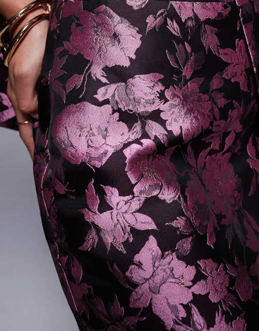 ASOS LUXE - Jupe habillée d'ensemble fendue à l'arrière en jacquard fleuri - Rose, 4 de 5