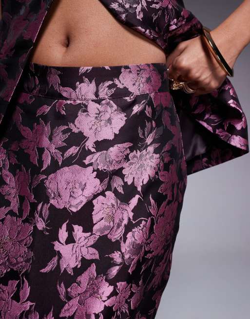ASOS LUXE - Jupe habillée d'ensemble fendue à l'arrière en jacquard fleuri - Rose, 5 de 5