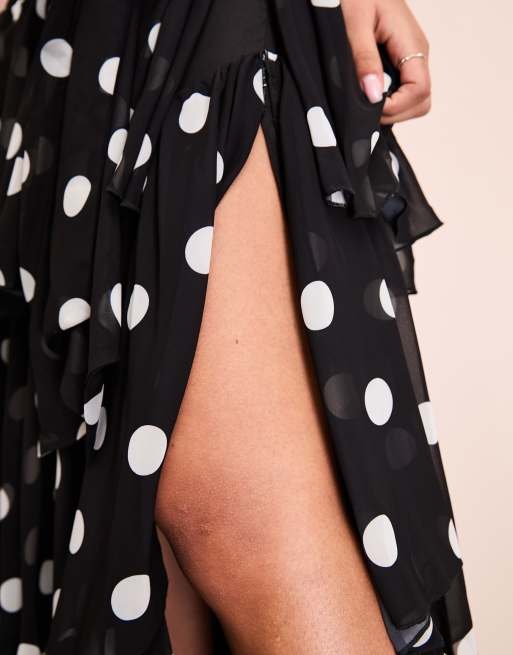 ASOS LUXE Jupe longue d ensemble en organza a pois et volants Noir et blanc ASOS