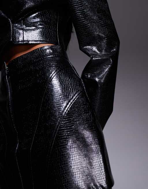 ASOS LUXE - Jupe structurée d'ensemble en PU effet croco - Noir, 4 de 5