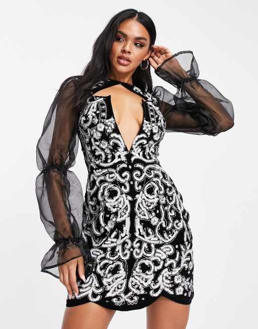 ASOS DESIGN embellished mini corset prom dress with oversized disc