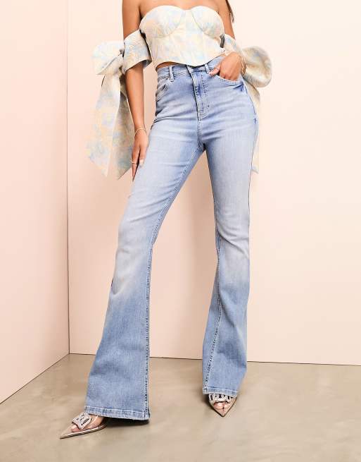 ASOS LUXE kick flare skinny denim jean in blue wash