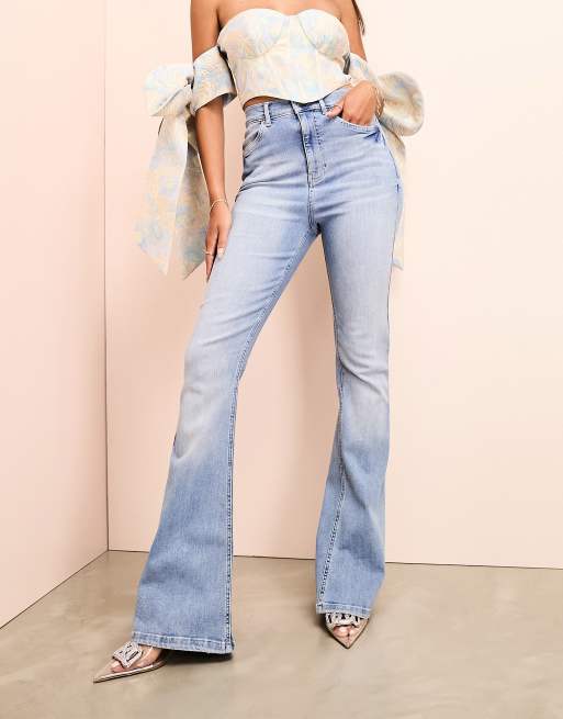 ASOS LUXE kick flare skinny denim jeans in blue wash