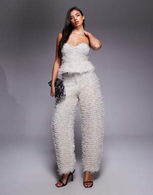 Asos Luxe Knit Barrel Leg Pants In Neutral