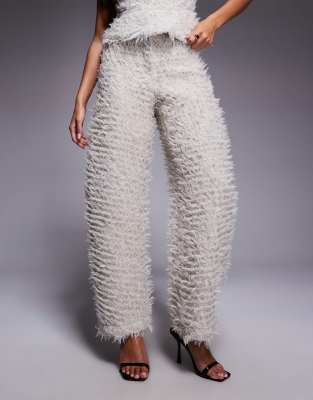 Asos Luxe Knit Barrel Leg Pants In Neutral