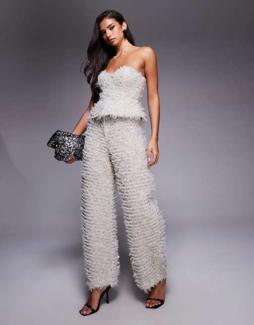ASOS LUXE knitted peplum bandeau top in grey (part of a set), 2 of 4