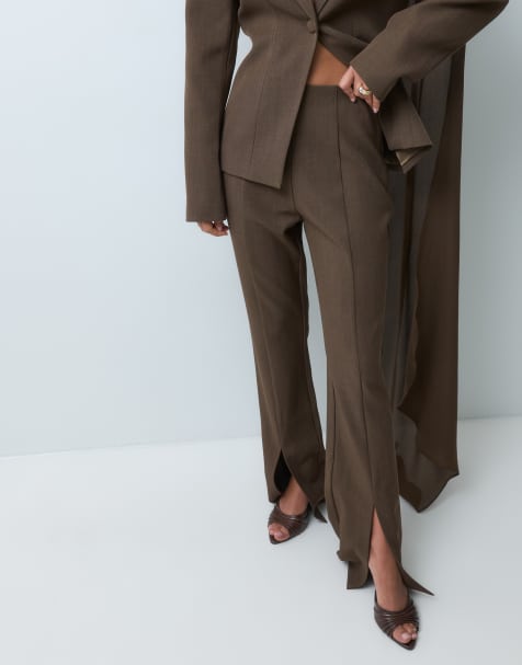 ASOS LUXE Kombiteil-Zigarettenhose in Schokobraun - view 1