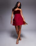 [ASOS LUXE] ASOS LUXE lace bandeau mini dress with velvet bow detail in dark cherry-Red 14 Cherry