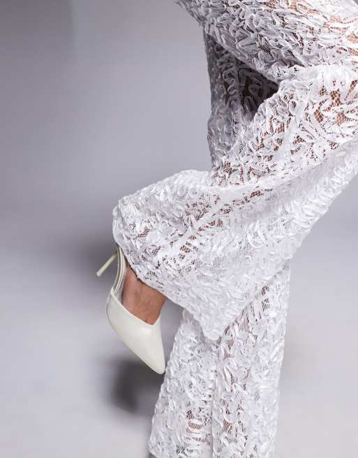 ASOS LUXE lace co-ord kick-flare tailored trouser in ivory, 2 of 5