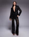 [ASOS LUXE] ASOS LUXE lace kick-flare tailored pants in black (part of a set) 16 BLACK