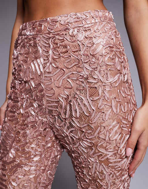 ASOS LUXE lace kick-flare tailored pants in blush - part of a set